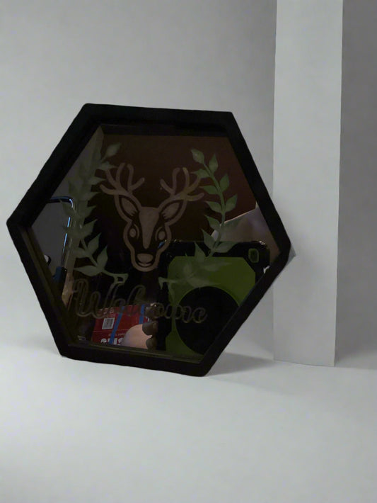 Small Hexagon engraved mirror